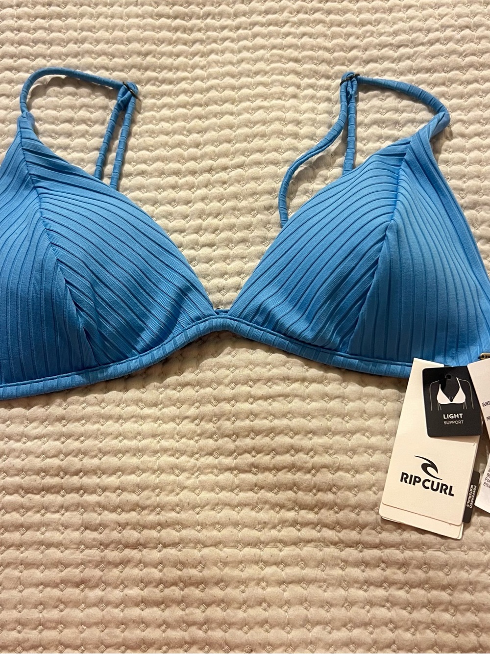 Rip Curl Ribbed Light Blue Triangle Bikini Top Surfer